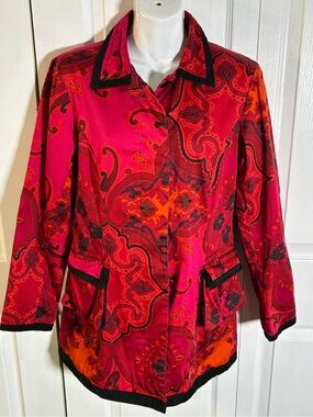 Transitions Pink Orange Paisley Print Cotton Blazer Jacket Sz M
